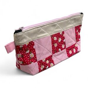 Pink and Red Quilted Floral Pouch